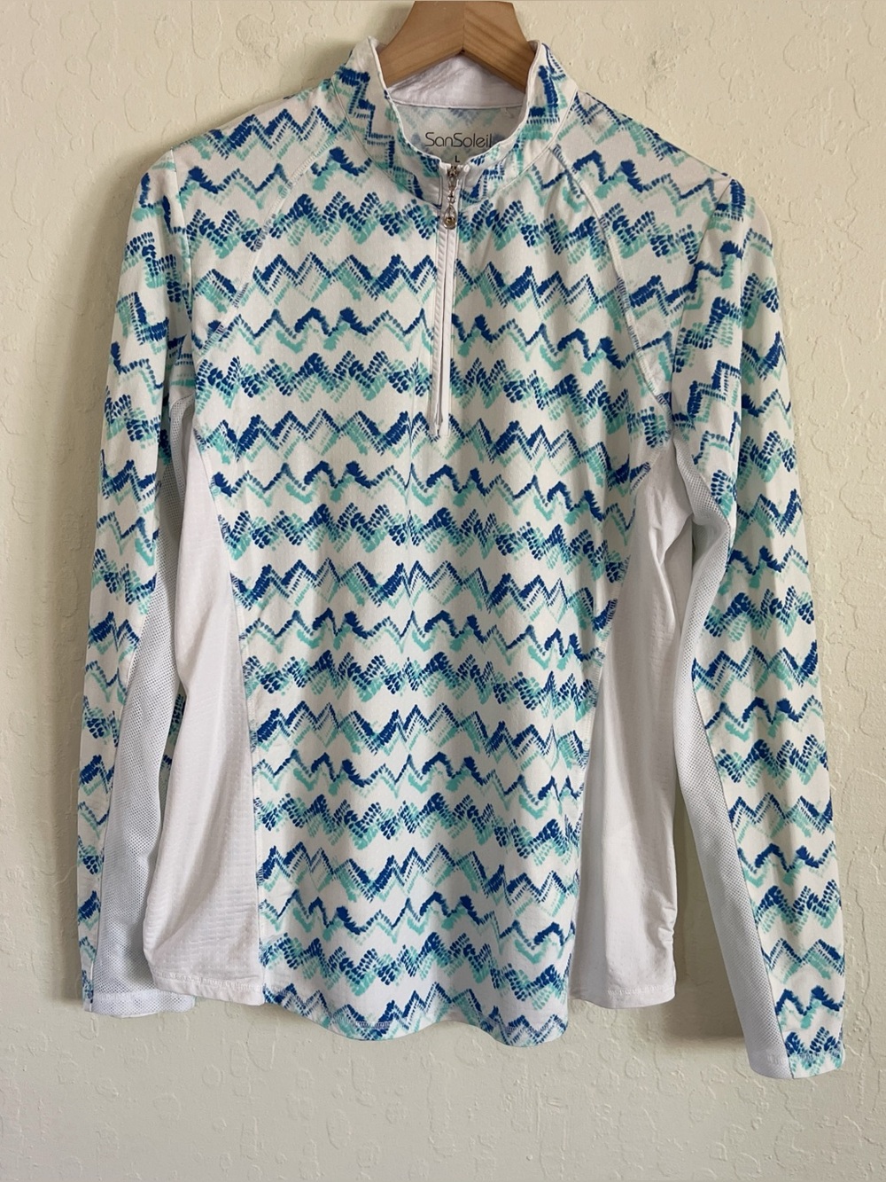 San Soleil 1/4 Zip Mock Neck Long Sleeve UV Cooling Top Sun Protection Shirt L